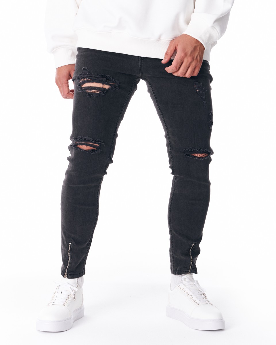 Men's  Jeans With Rips In Smoked Gray