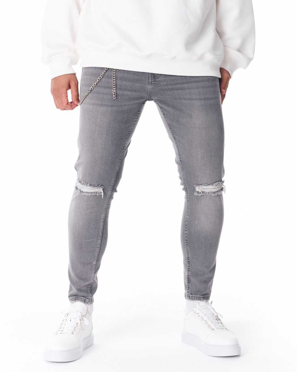 Разорванные джинсы скинни в городском стиле - Серый