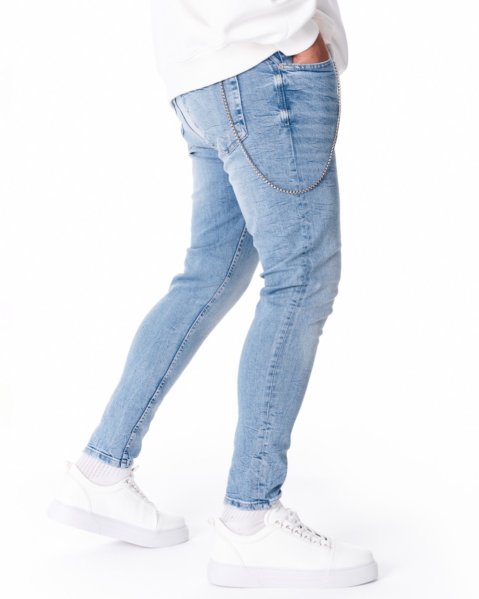 Men's Designer Jeans Stoned With Chain Ice Blue | Martin Valen