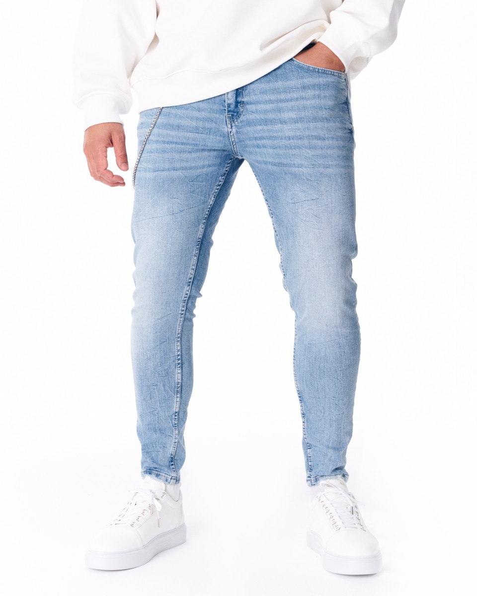 Jeans da Designer per Uomo con Catena Blu Ghiaccio | Martin Valen