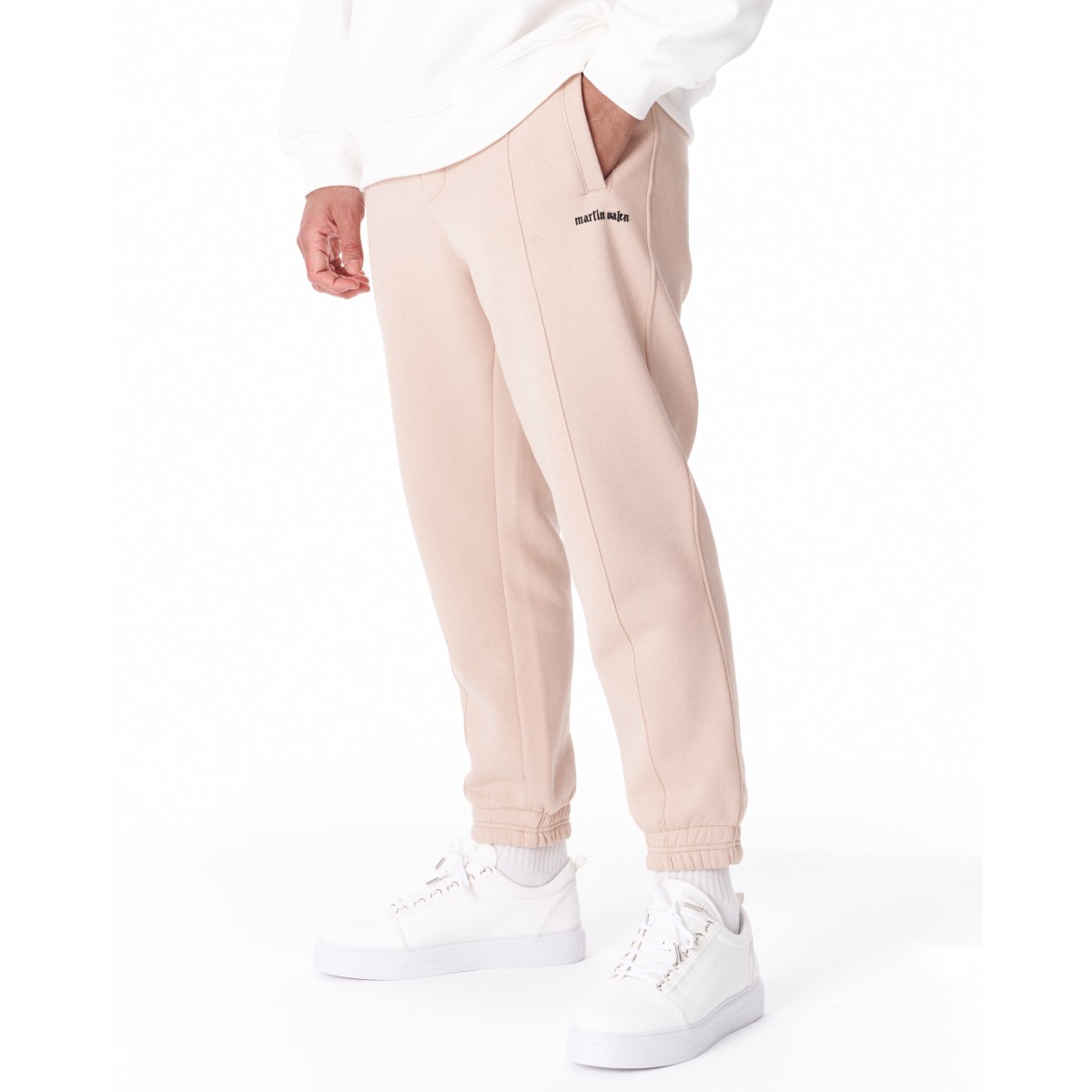 Men's Oversized Front Pintuck Jogger in Beige | Martin Valen