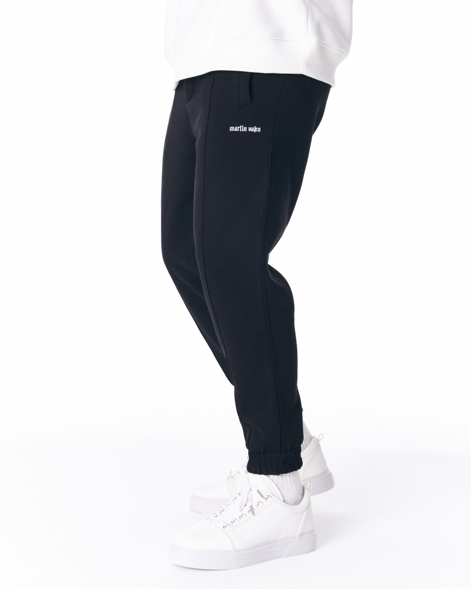 Pantalon de jogging surdimensionné à nervures sur le devant pour hommes en noir