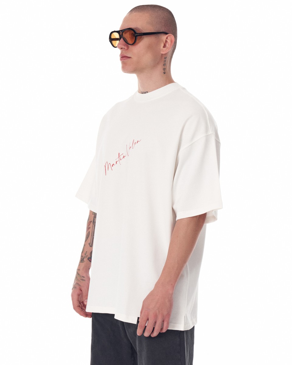 Z-Rebel T-shirt Branca de Oversize com Estampado à Base de Agua | Martin Valen