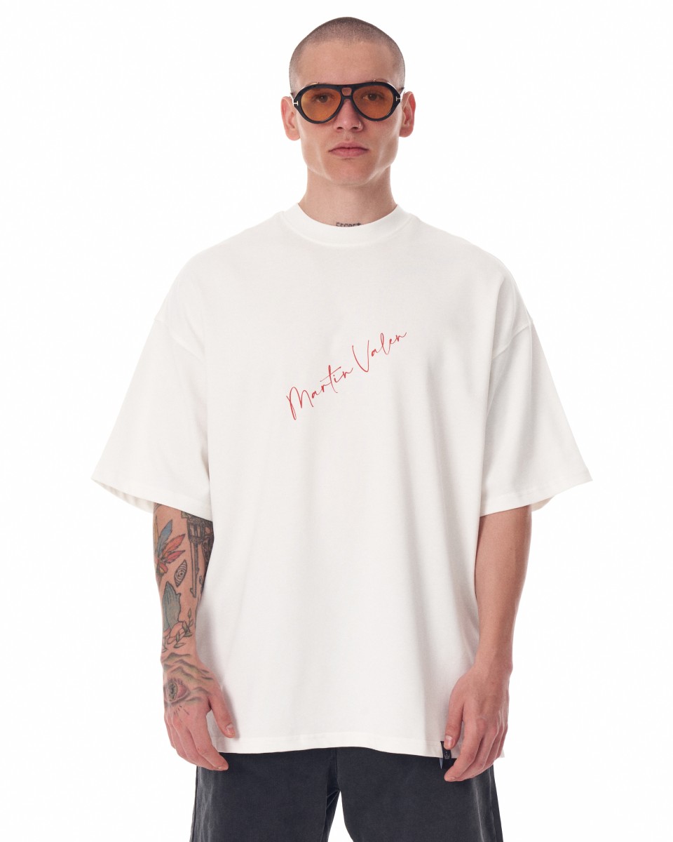 Z-Rebel T-shirt Branca de Oversize com Estampado à Base de Agua | Martin Valen