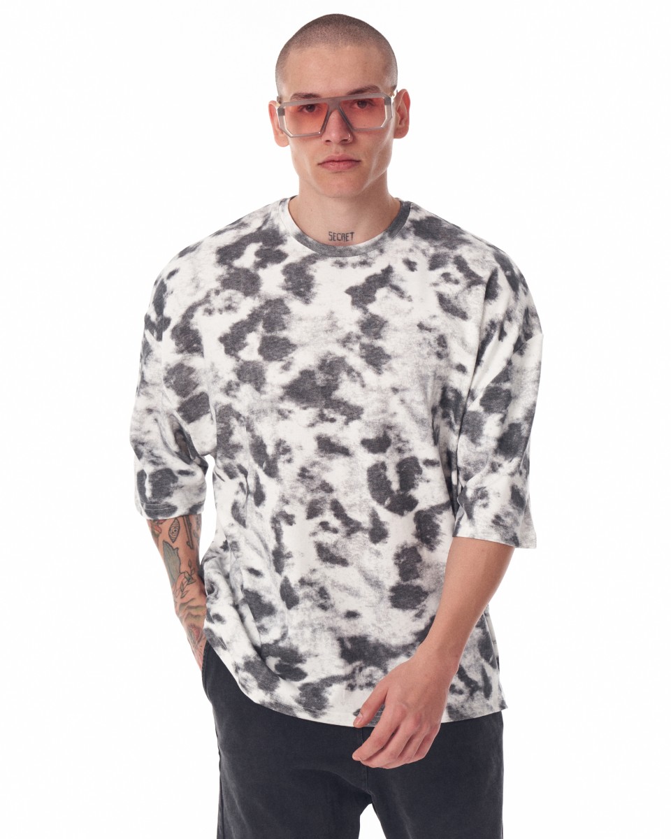 Camiseta masculina grande com gola redonda tie-dye cinza e branco | Martin Valen