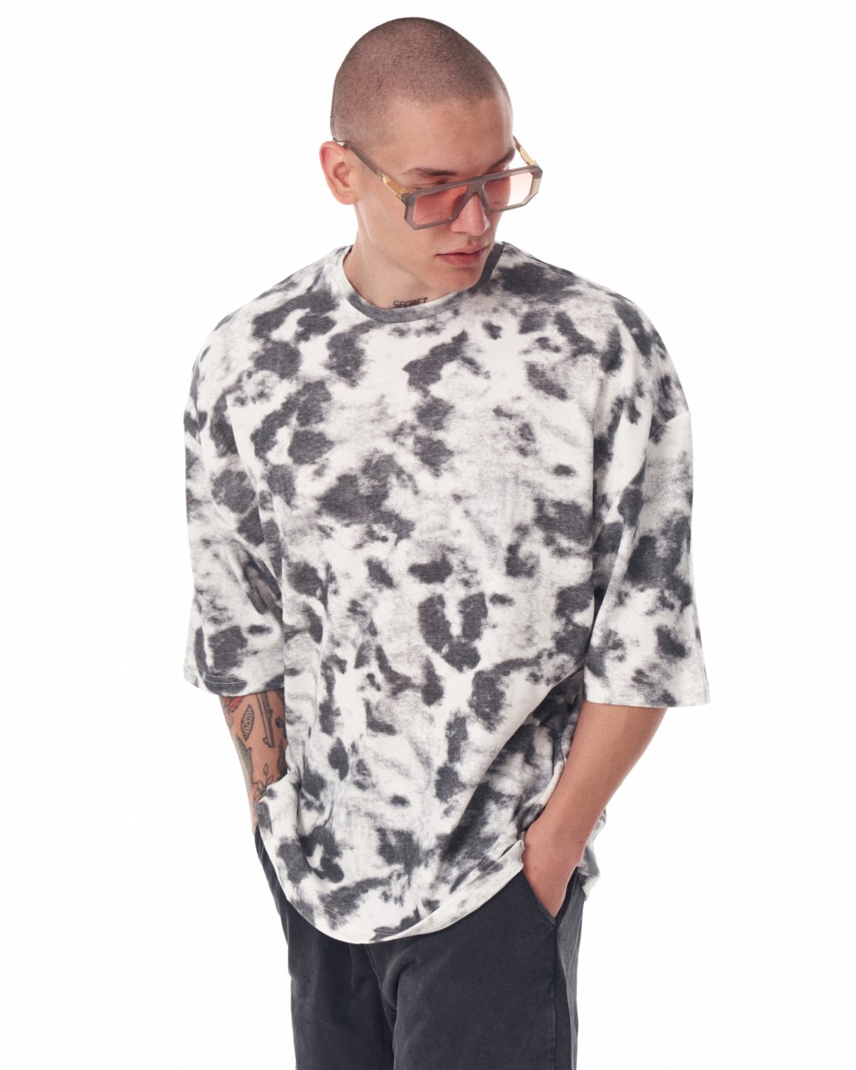 Men's Oversize T-Shirt Round Neck Tie Dye Grey & White | Martin Valen