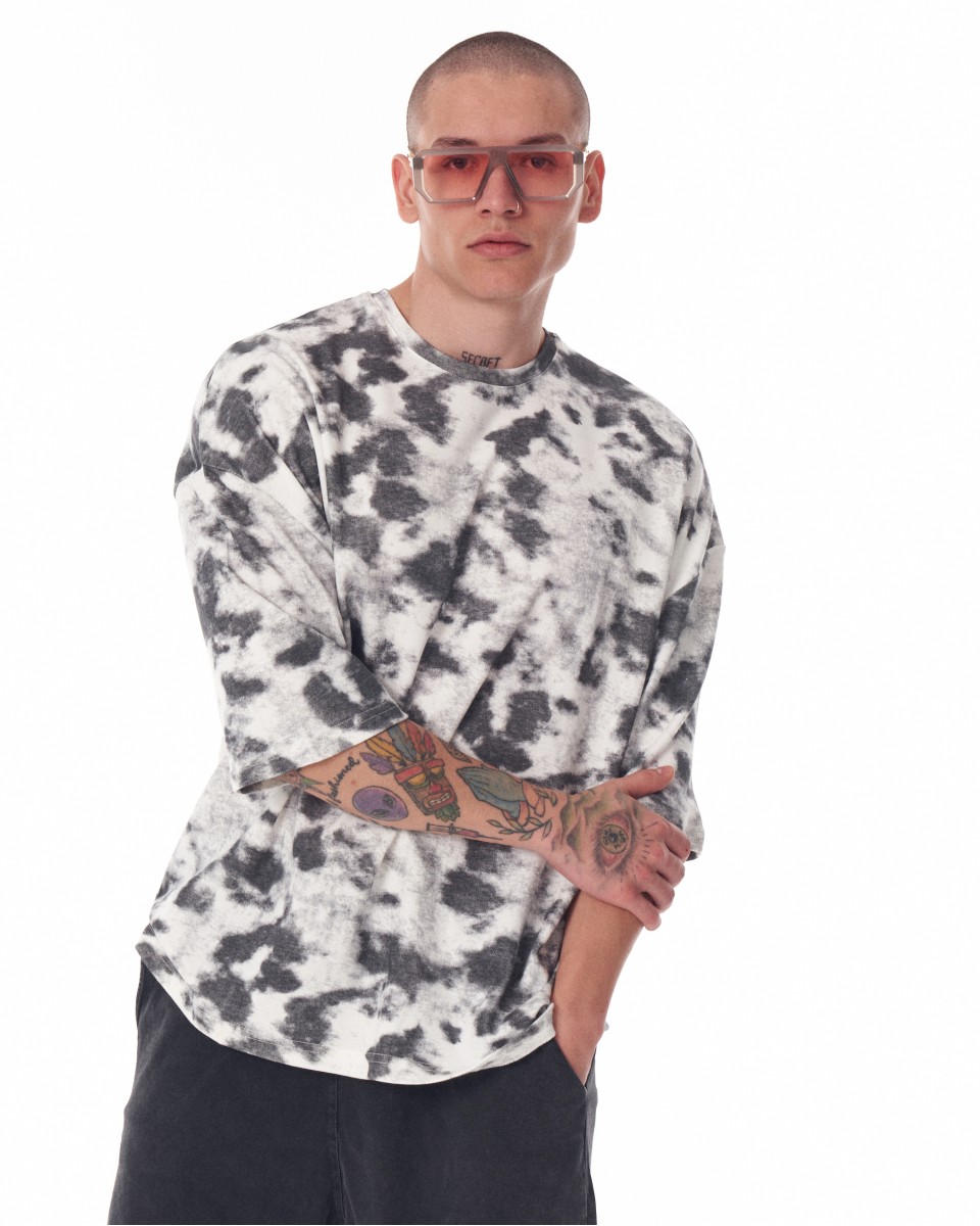 Camiseta Oversize Hombre Cuello Redondo Tie Dye Gris y Blanco | Martin Valen