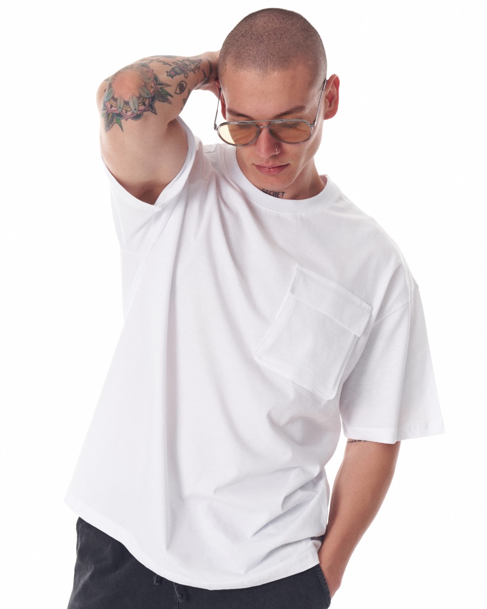 Camiseta blanca extragrande con detalle de bolsillo para hombre | Martin Valen