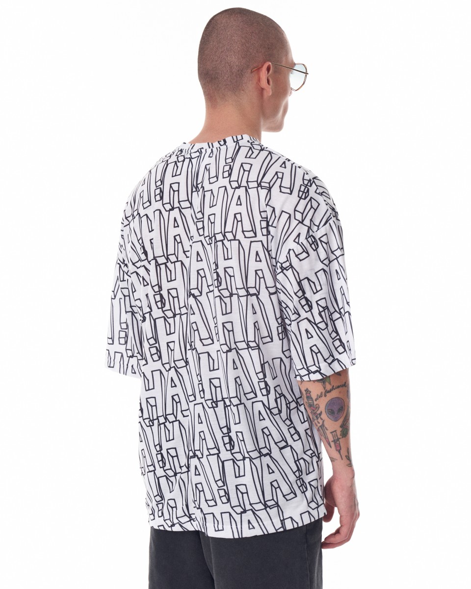 Men's Black Letter Detail Oversized White T-shirt | Martin Valen