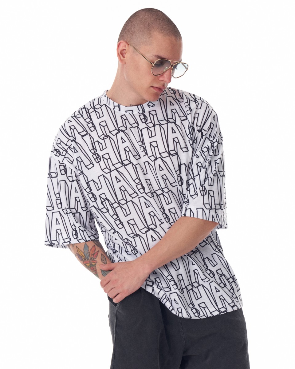 Camiseta blanca extragrande con detalle de letras negras para hombre | Martin Valen