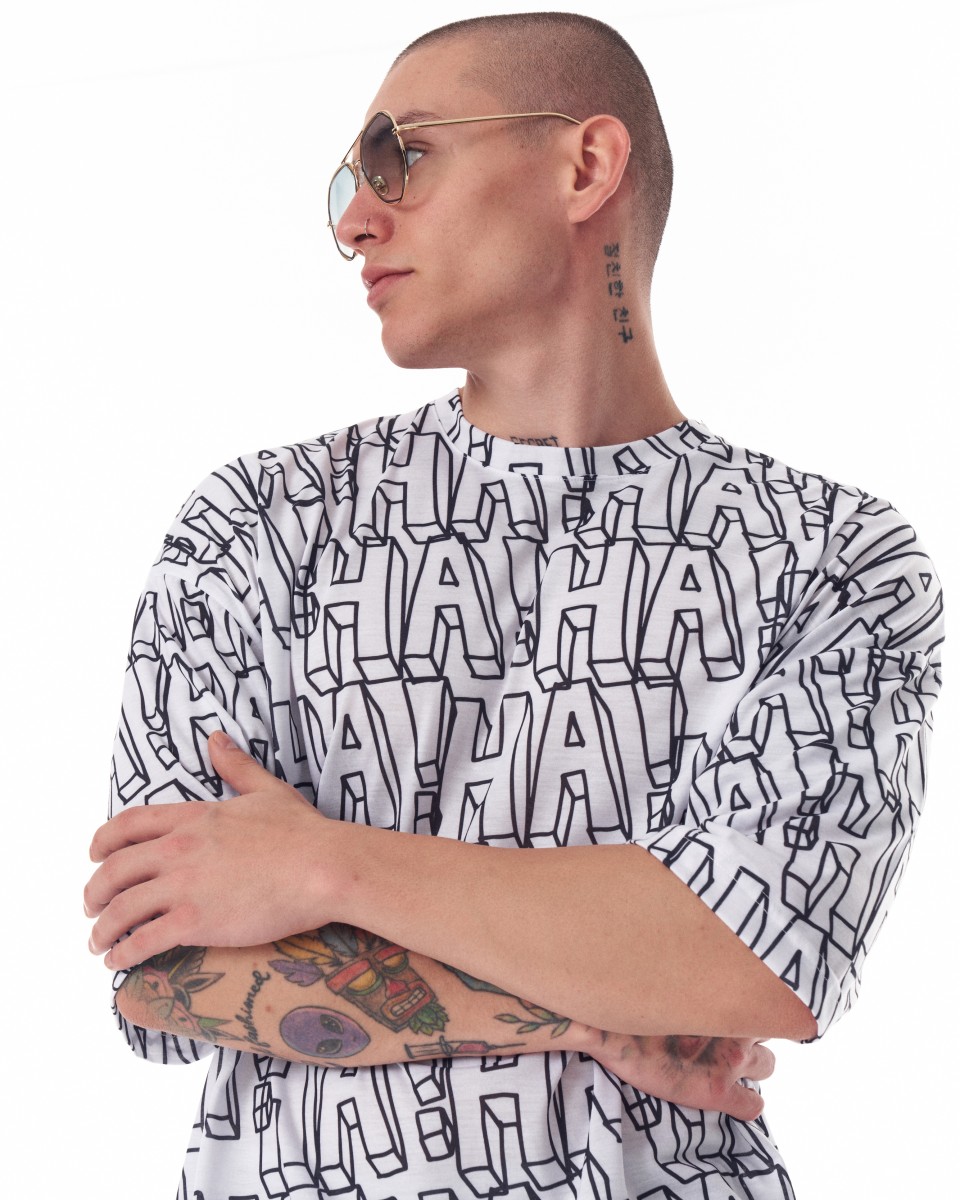 Men's Black Letter Detail Oversized White T-shirt | Martin Valen