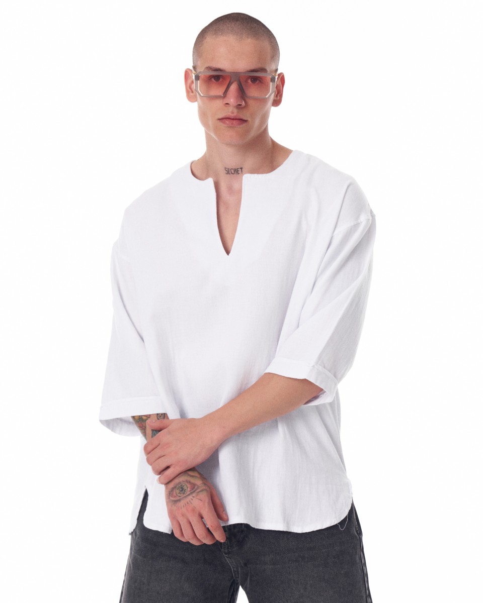 T-shirt Oversize in Tessuto di Lino Bianca da Uomo | Martin Valen