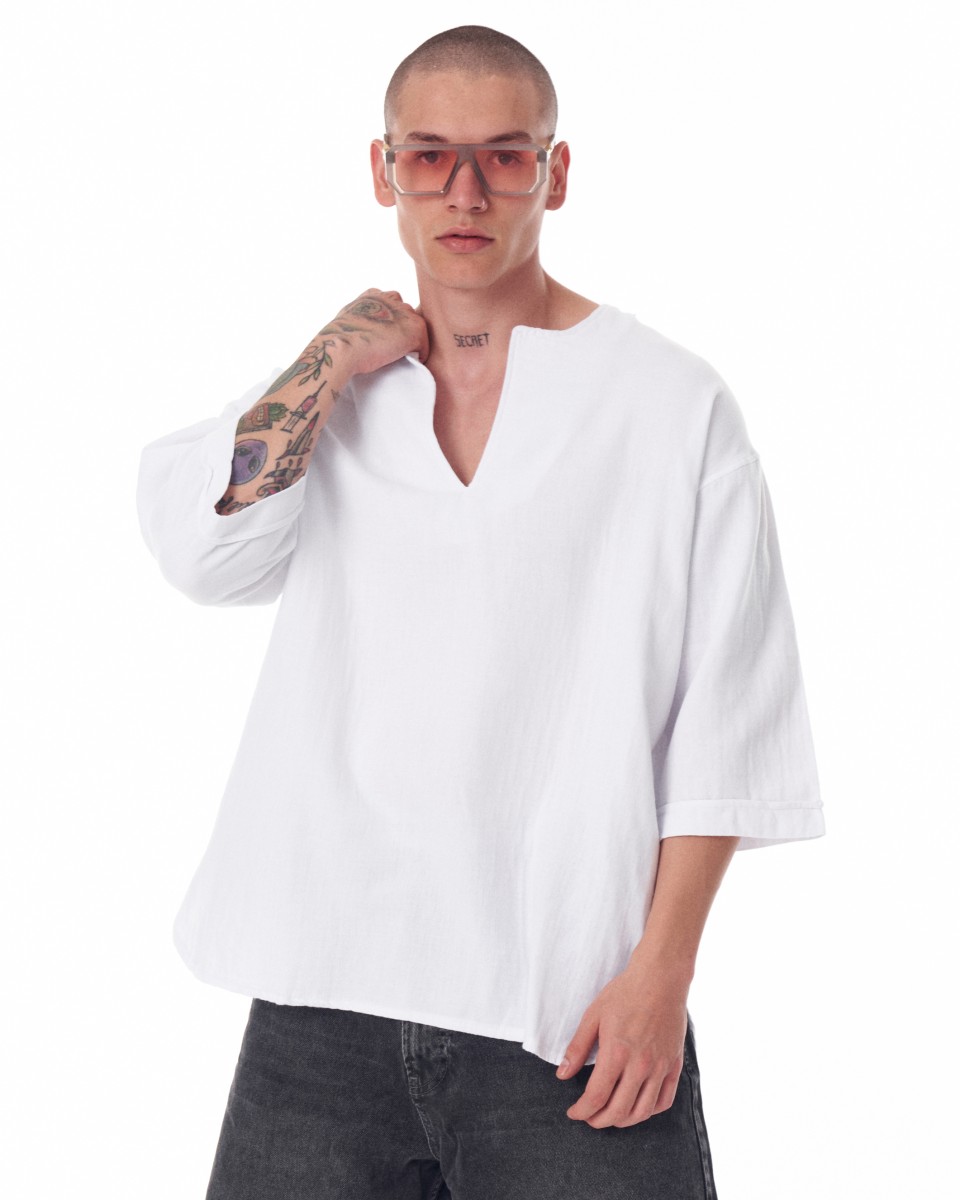 Мужская оверсайз футболка из льняного ткани белого | Martin Valen