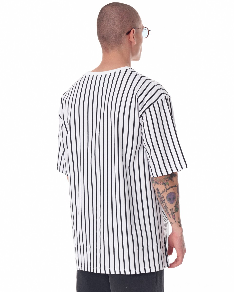 Men's Line Detail Applique Embroidered Oversized White T-shirt | Martin Valen
