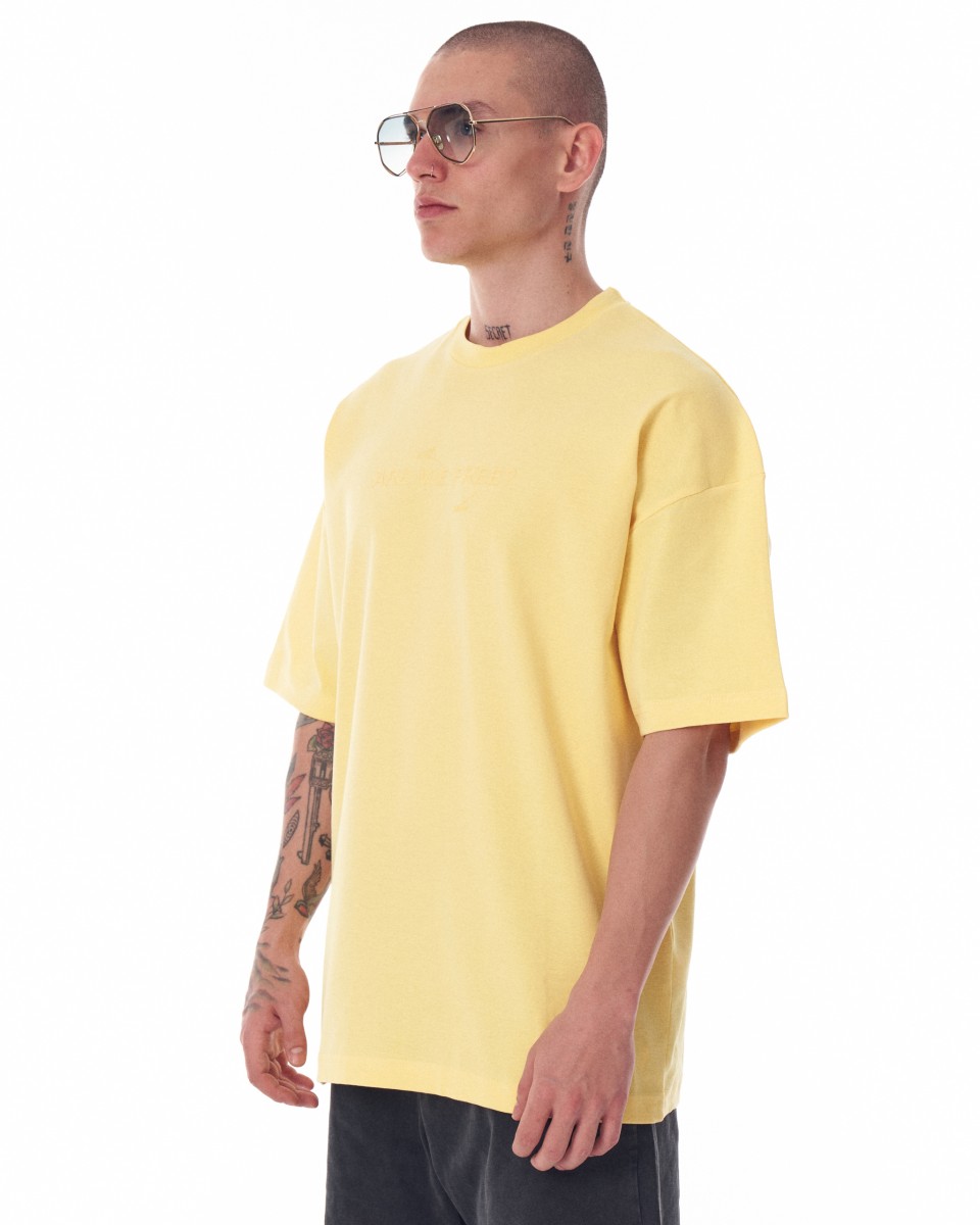 "Libertà" T-shirt Oversize da Uomo in Tessuto Spesso Gialla Stampato | Martin Valen