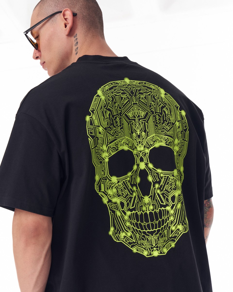 Übergroßes schwarzes Herren-T-Shirt mit Totenkopf-Print | Martin Valen