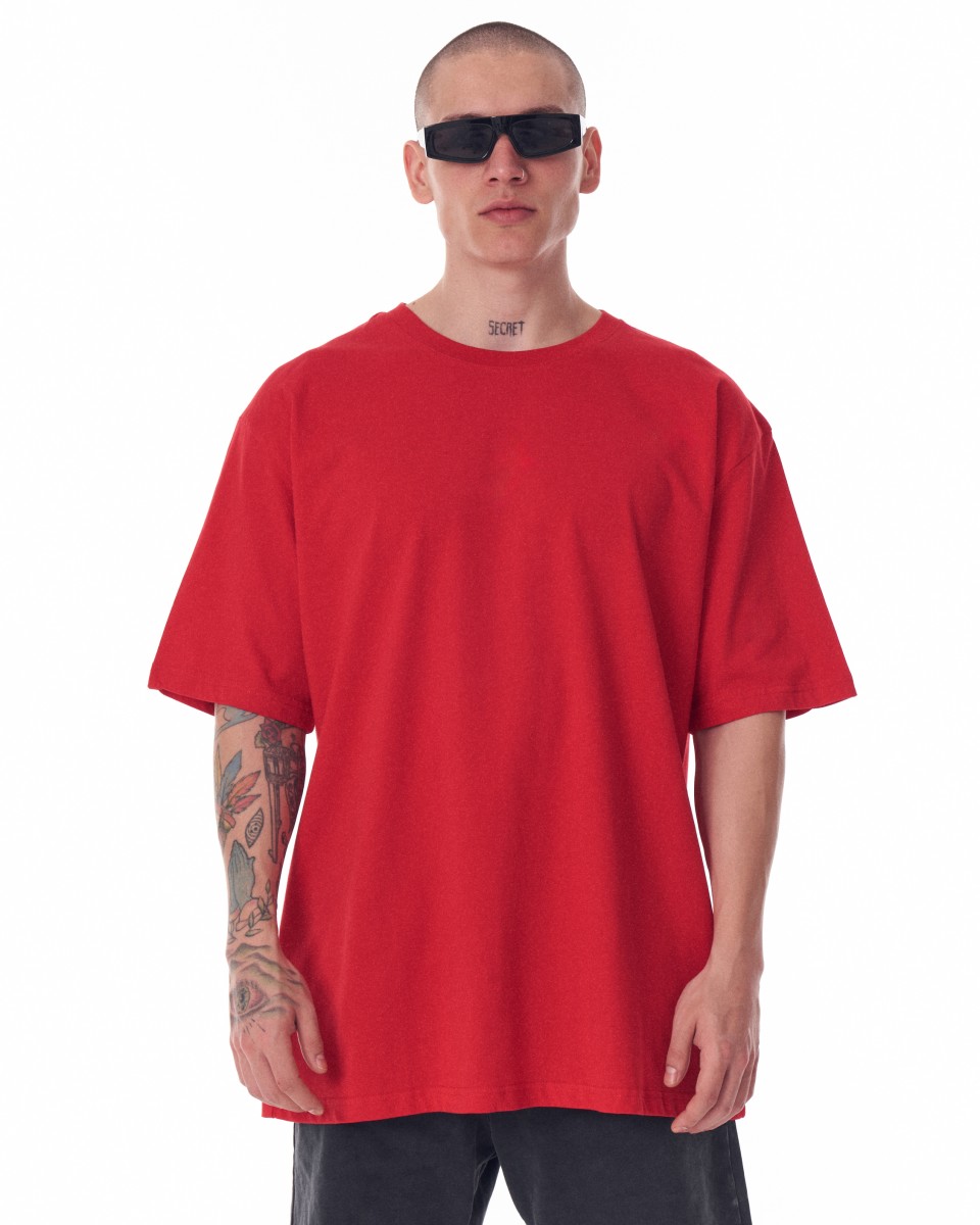 T-shirt rouge surdimensionné pour hommes - Rouge