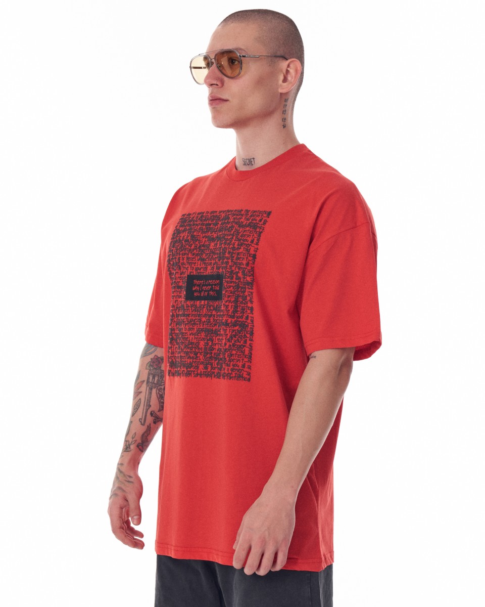 Men's Front Text Printed Oversized Red T-shirt | Martin Valen