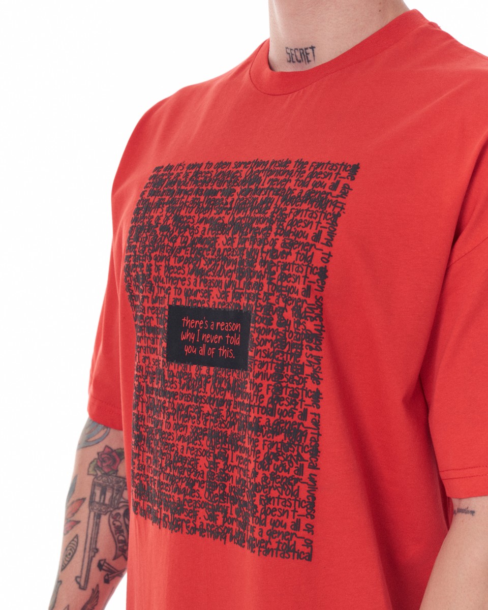Мужская большая красная футболка с принтом спереди | Martin Valen