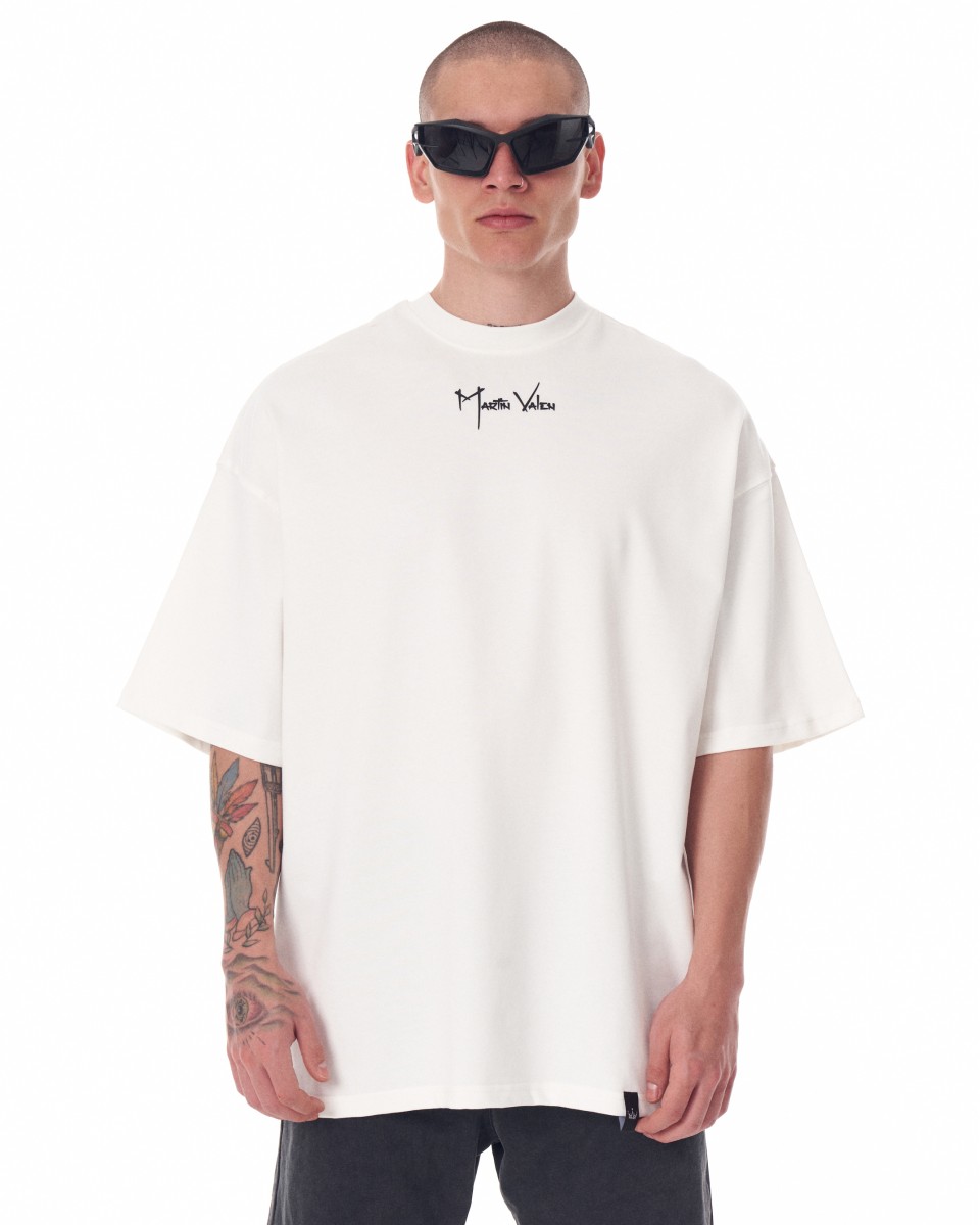 Men's Oversized Martin Valen 3D Printed White Heavy T-Shirt - White