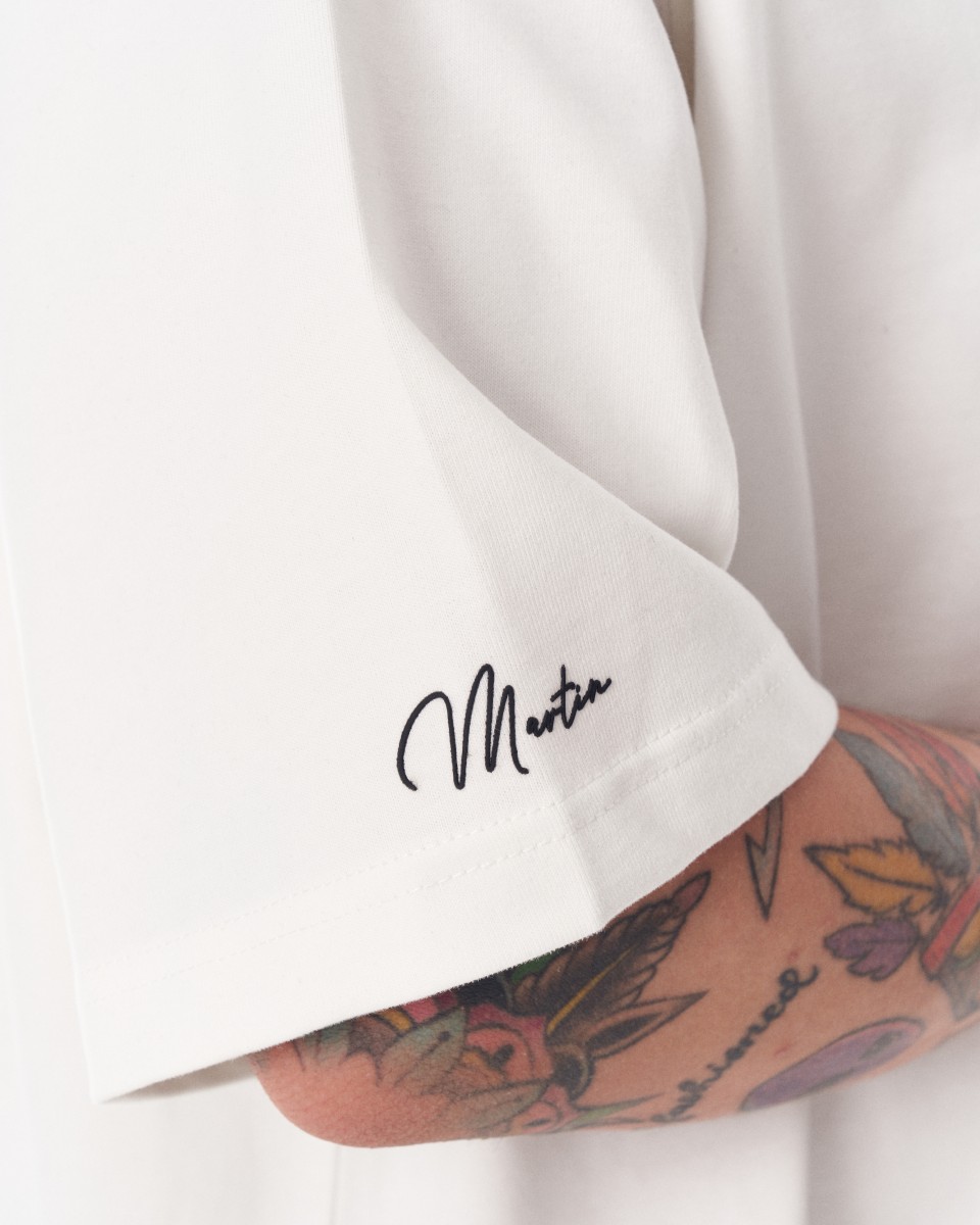 T-shirt pesante bianca stampata in 3D con maniche e petto oversize Martin Valen da uomo | Martin Valen