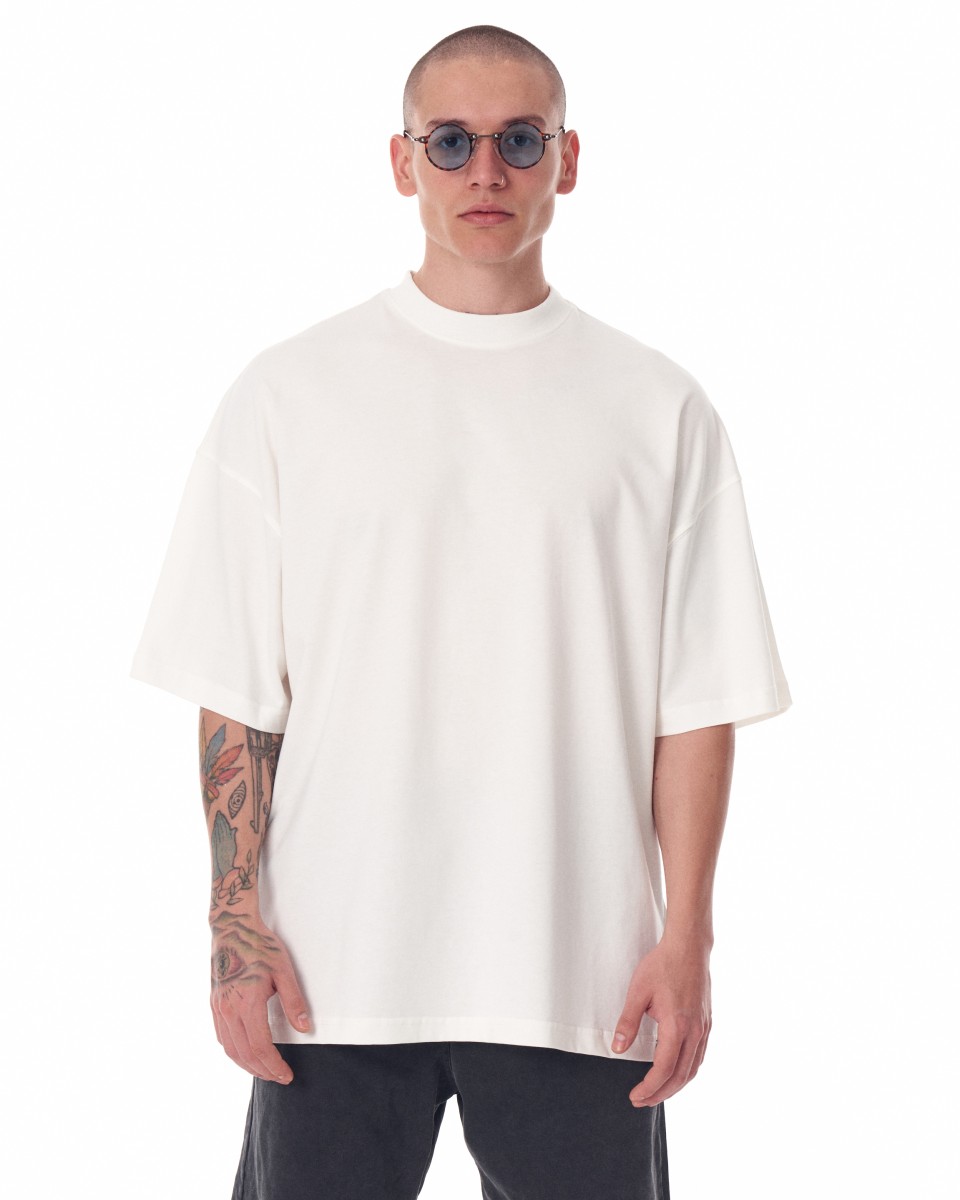 Men's Oversized Back Screen Printed White Heavy T-Shirt | Martin Valen