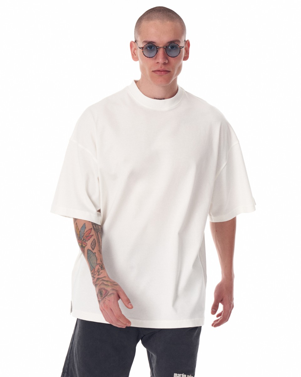 Camiseta pesada blanca serigrafiada con espalda extragrande para hombre | Martin Valen