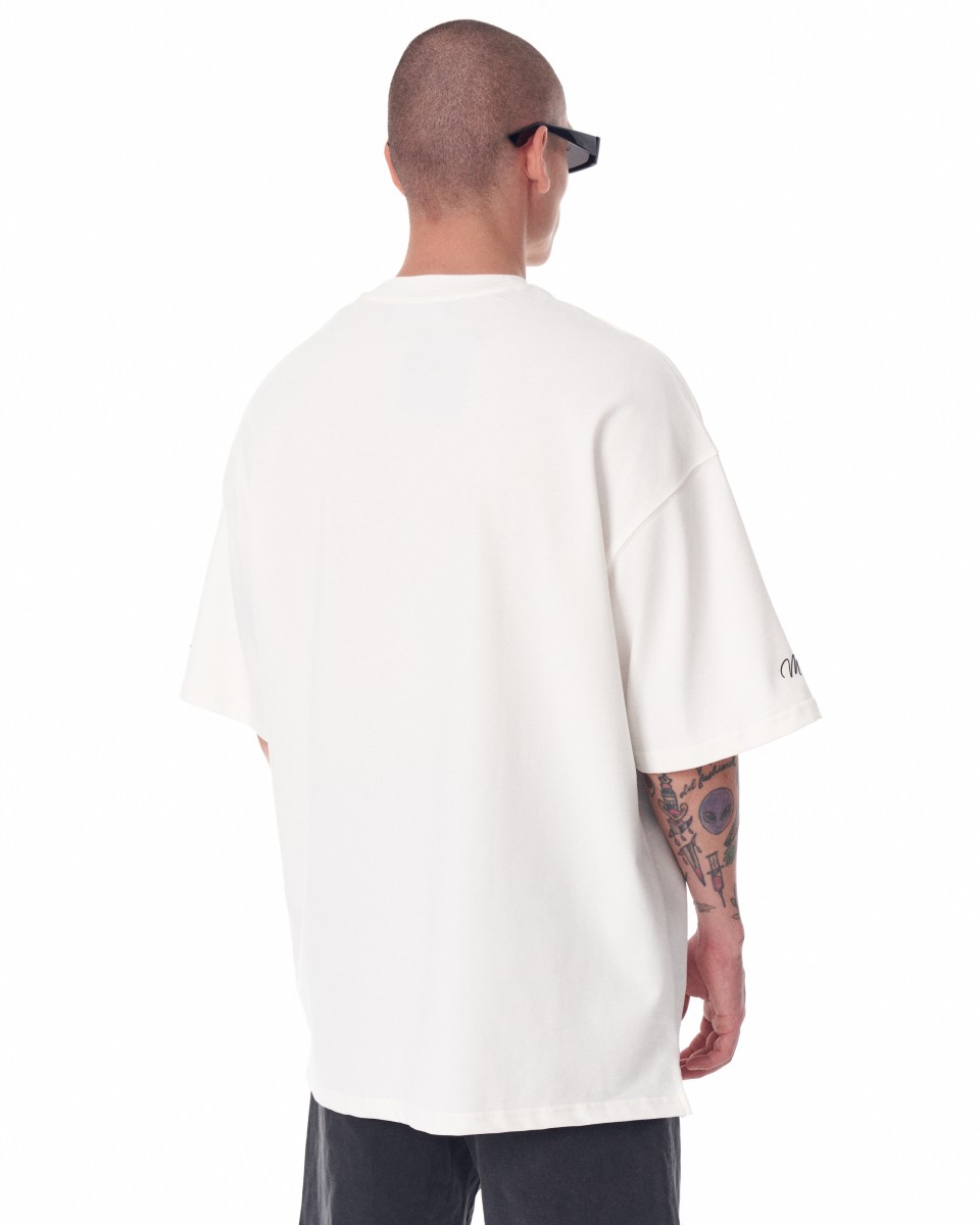 Camiseta masculina de manga grande com estampa 3D branca pesada | Martin Valen