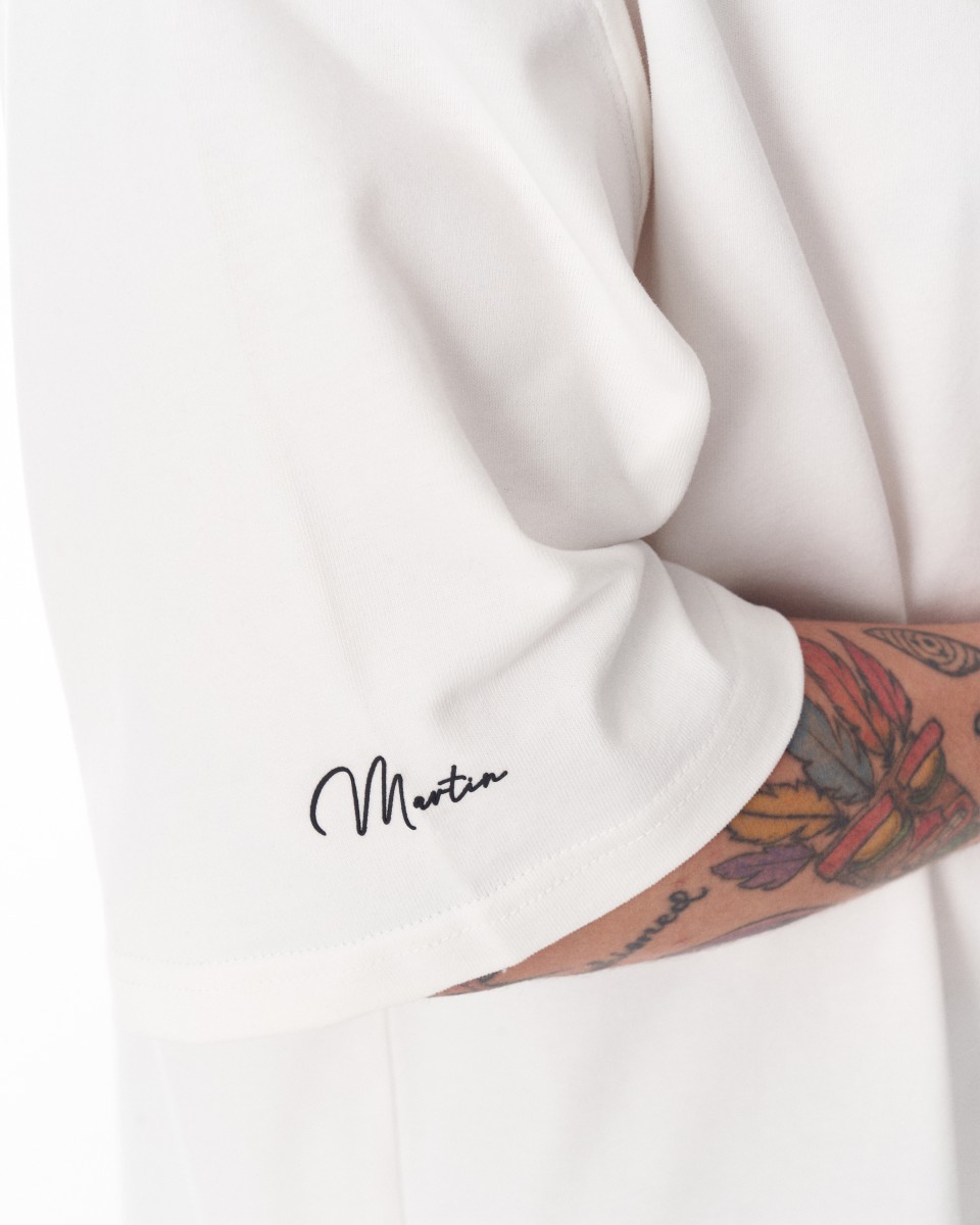Camiseta pesada blanca con manga extragrande y estampado 3D para hombre | Martin Valen
