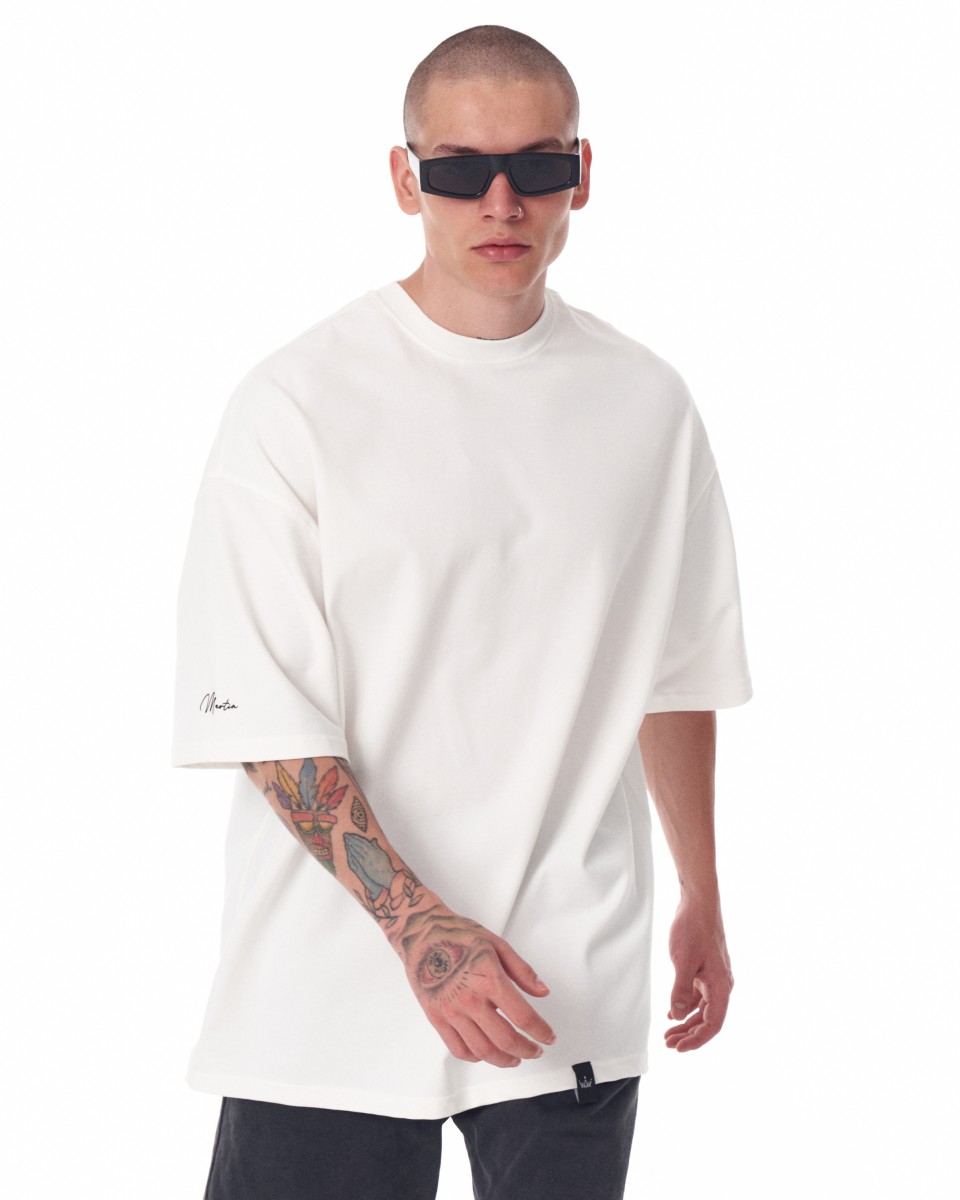 Men's Oversized Sleeve 3D Printed White Heavy T-Shirt | Martin Valen