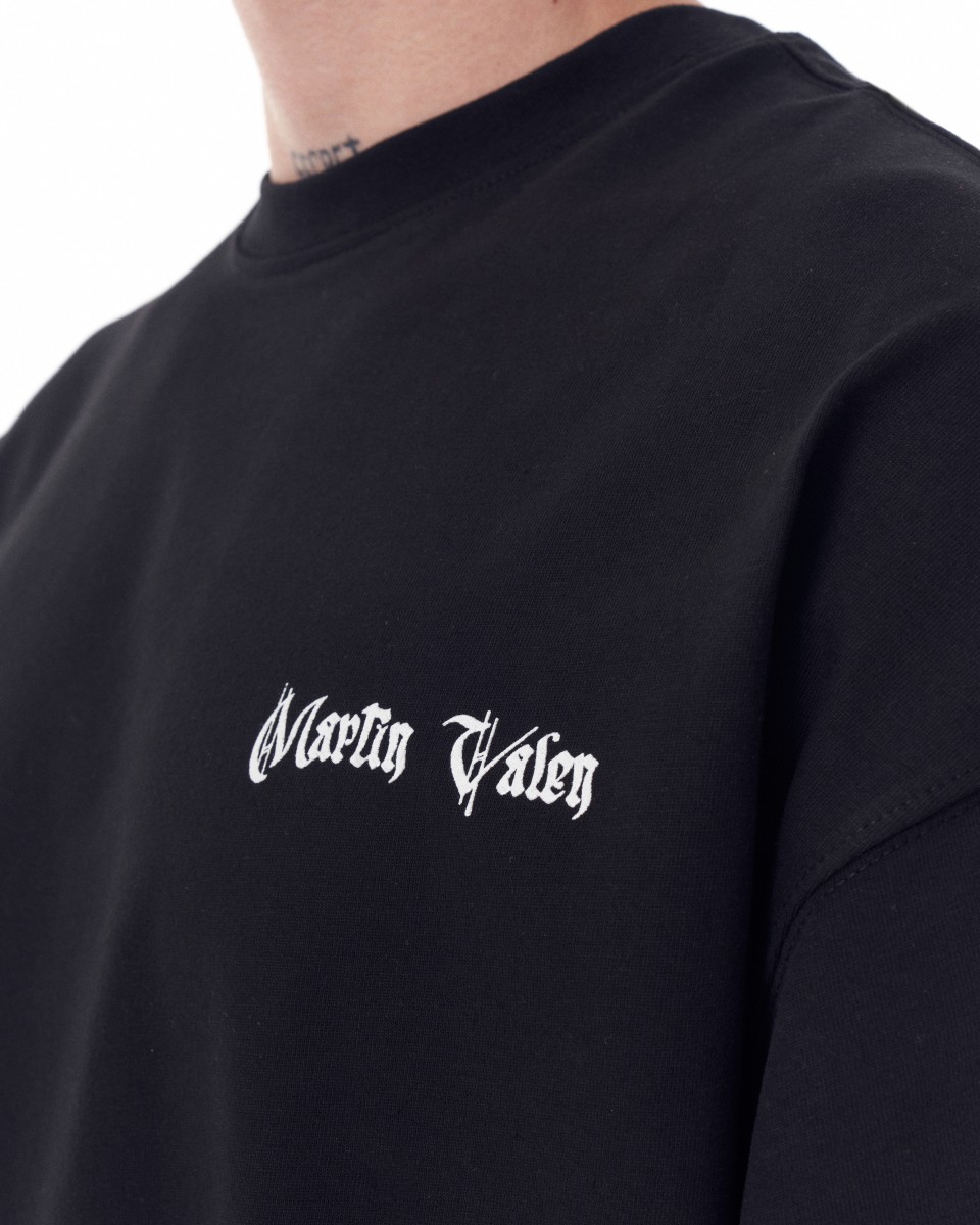 Schwarzes Heavy-T-Shirt mit 3D-Druck für Herren in Übergröße auf Brust und Rücken | Martin Valen