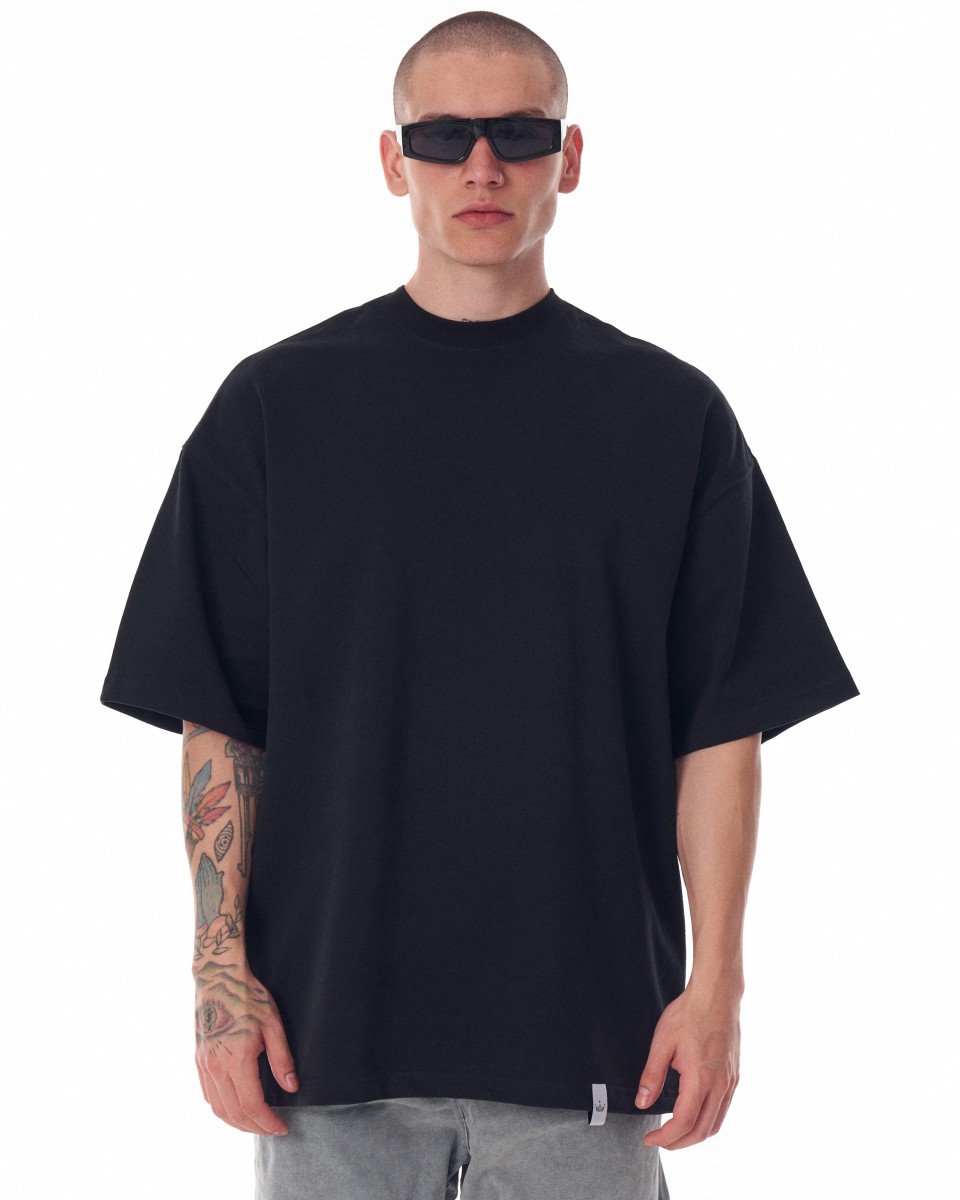 Men's Oversized Back Screen Printed Black Heavy T-Shirt | Martin Valen