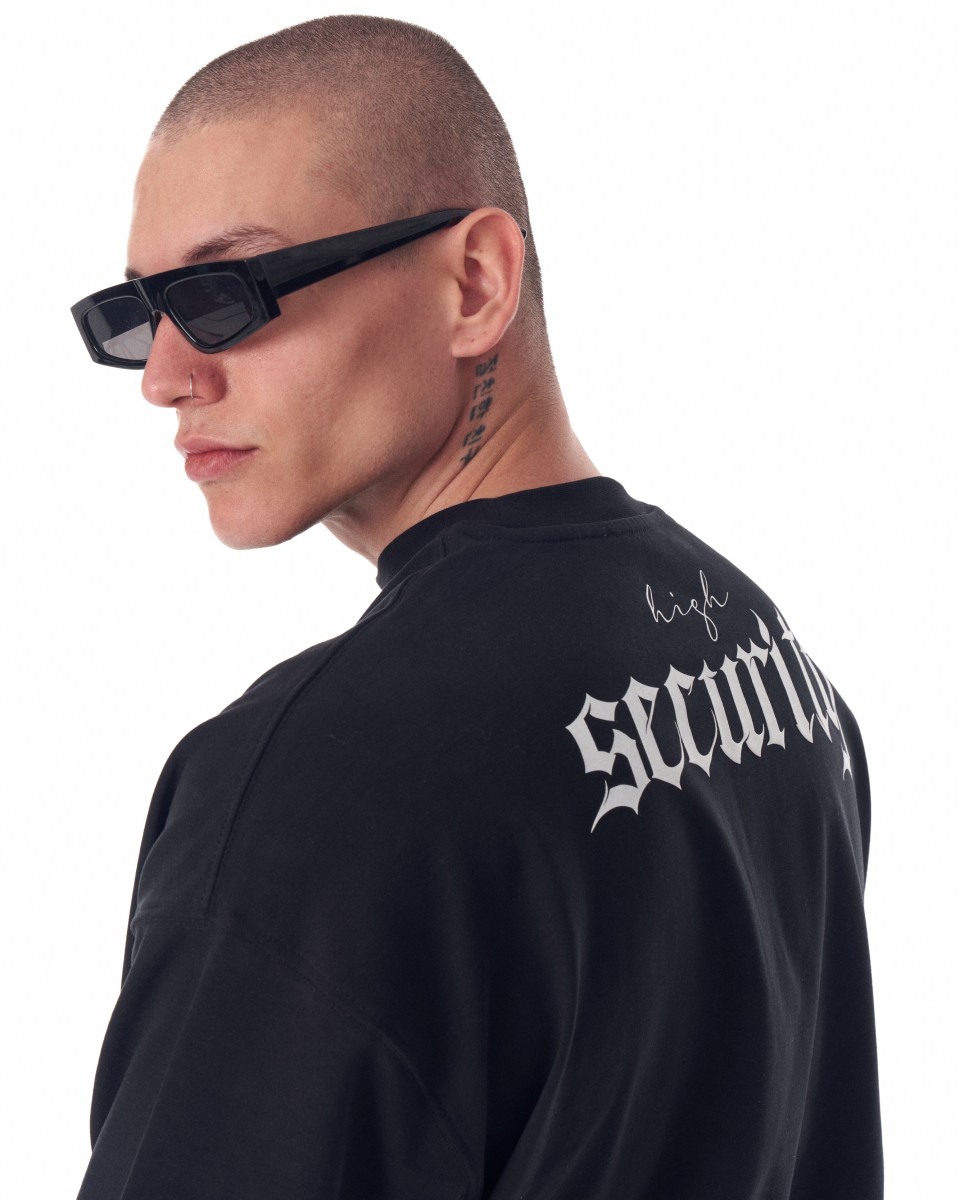 Camiseta pesada negra serigrafiada con espalda extragrande para hombre | Martin Valen