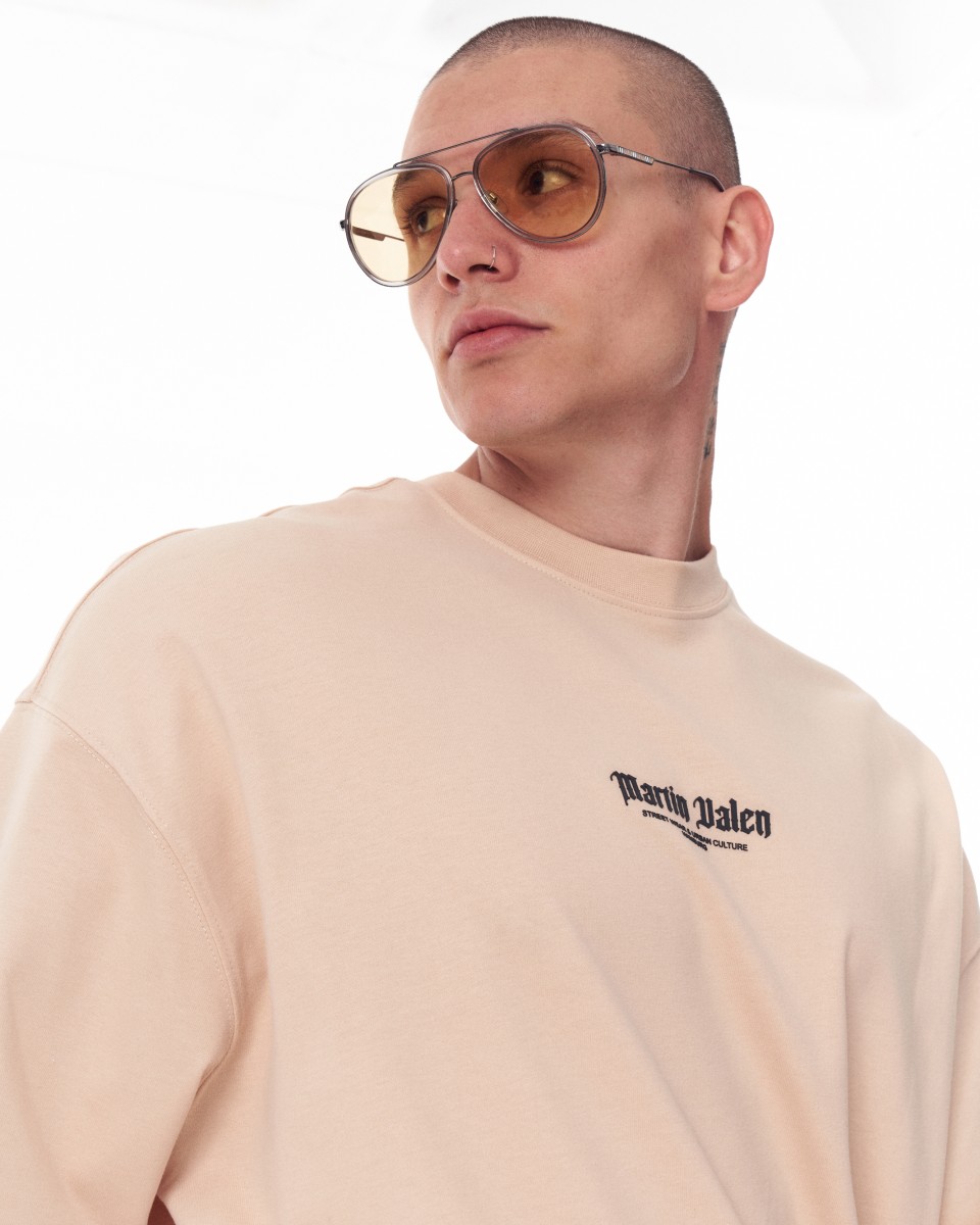 Camiseta extragrande de color beige con estampado 3D de Martin Valen y mangas en el pecho para hombre | Martin Valen