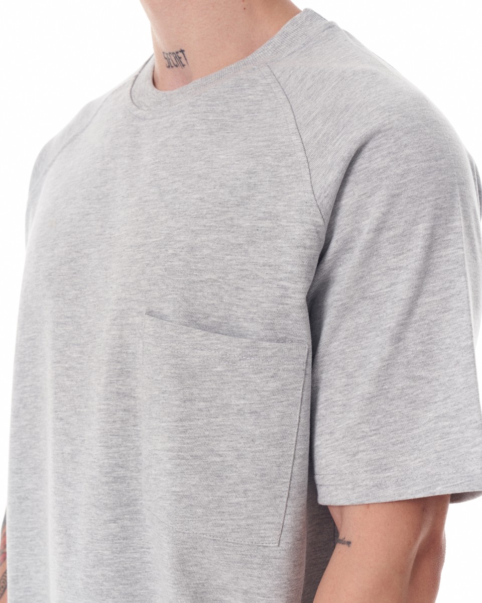 Camiseta Mélange de Cuello Redondo y Corte Regular para Hombres con Bolsillo | Martin Valen