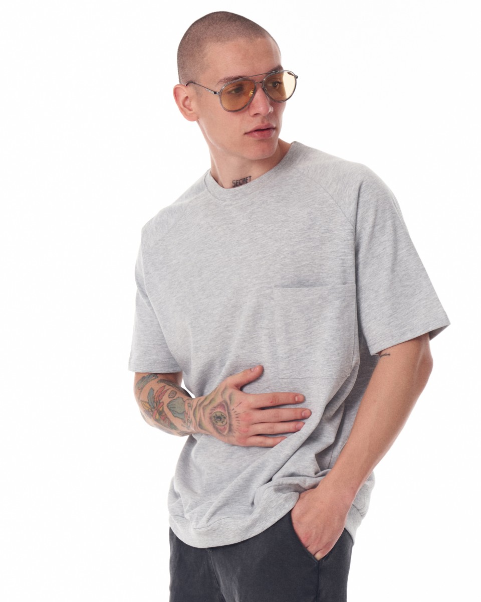 Camiseta Mélange de Cuello Redondo y Corte Regular para Hombres con Bolsillo | Martin Valen