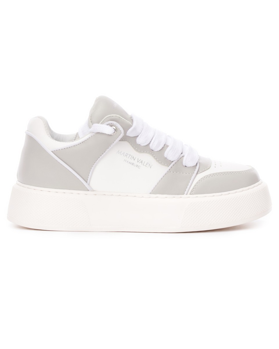 Men's Bicolor High Trainers in Gray-White - Gray
