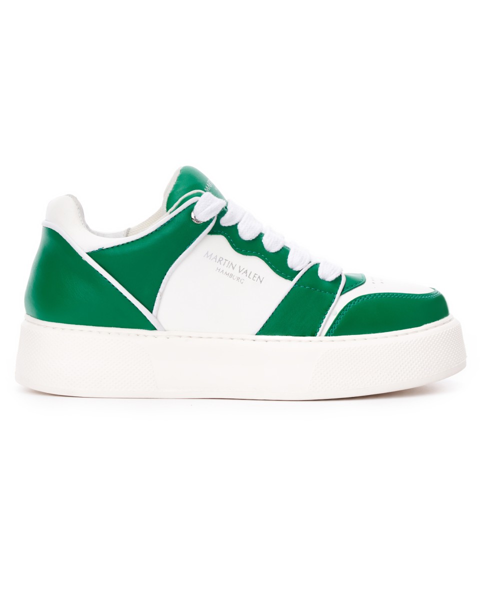 Men's Bicolor High Trainers in Green-White - Green