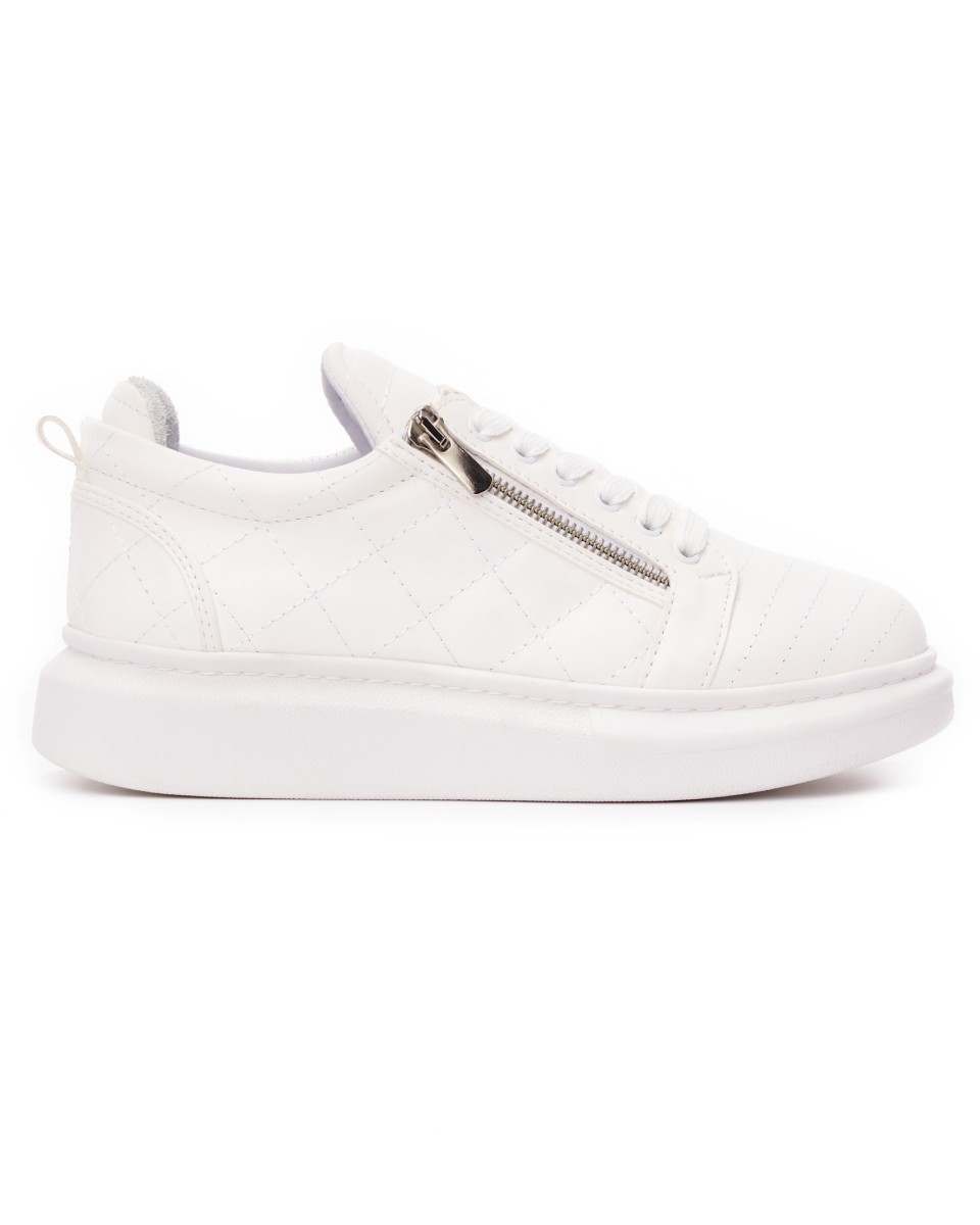 Men’s Stitch Zipper Sneakers Shoes White - White