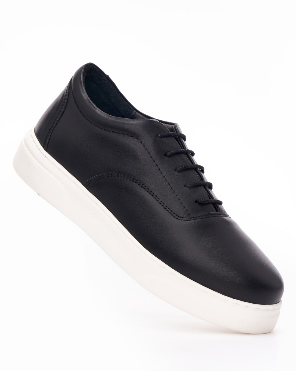 Men’s Leather Sneakers Shoes Black-White | Martin Valen