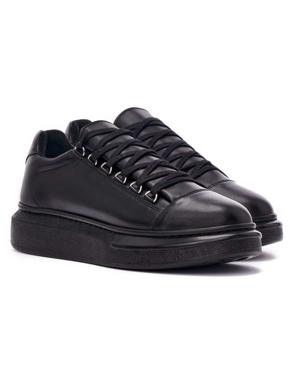 Men’s High Sole Low Top Sneakers Shoes Black | Martin Valen