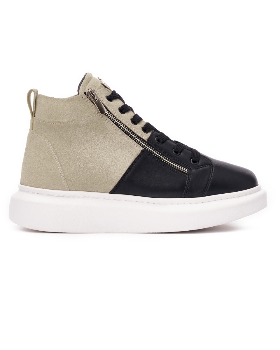 Hype Sole Zipped Style High Top Sneakers in Cream-Black