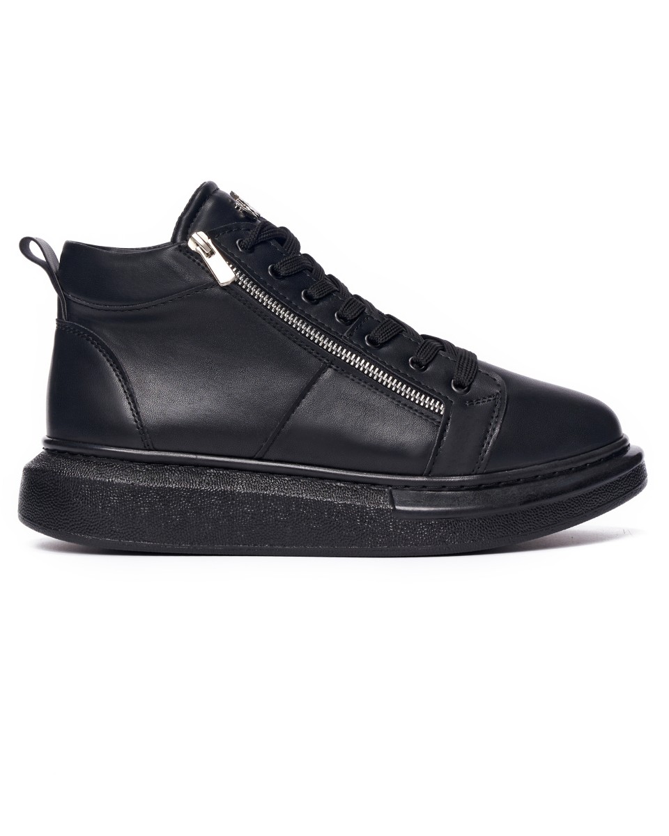 Men’s High Top Sneakers Designer Zipper Shoes Black - Black