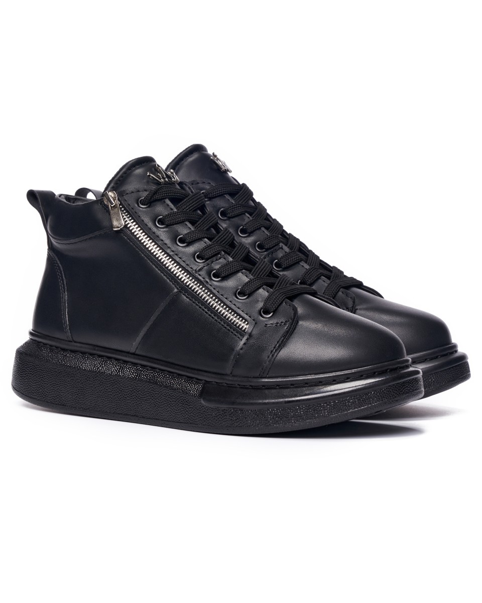 Men’s High Top Sneakers Designer Zipper Shoes Black | Martin Valen