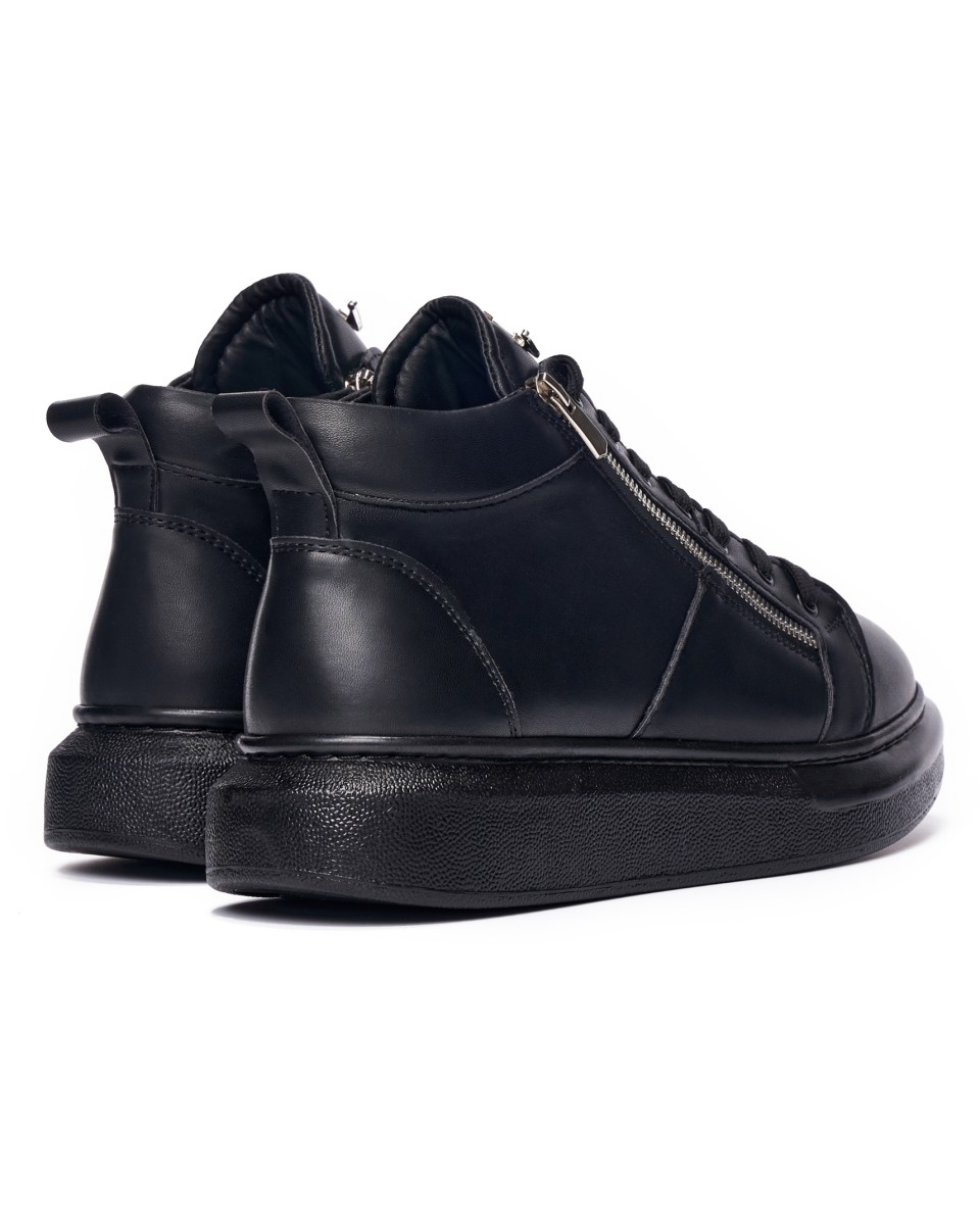 Hype Sole Zipped Style High Top Sneakers in Full Black | Martin Valen