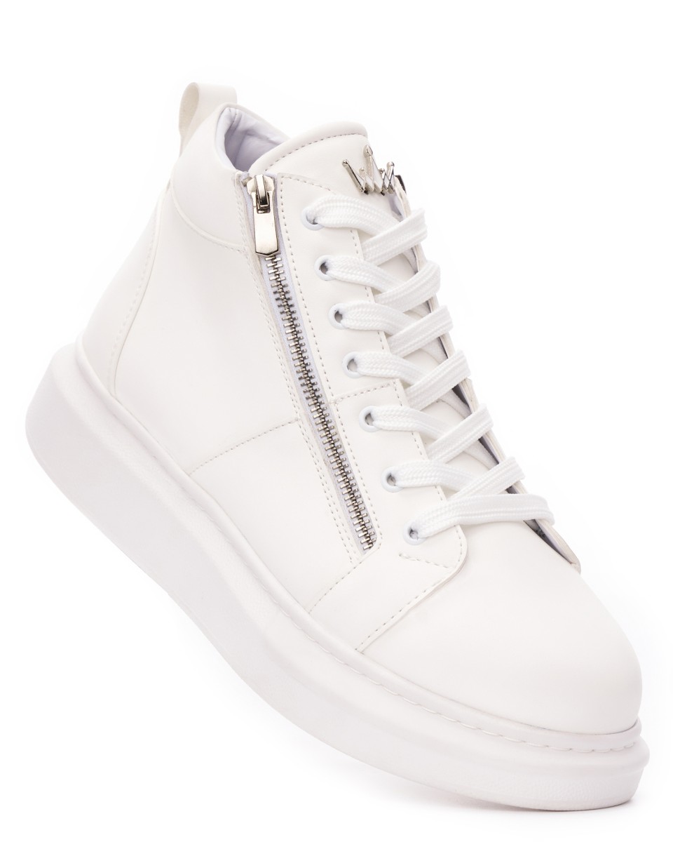 Men’s High Top Sneakers Designer Zipper Shoes White | Martin Valen
