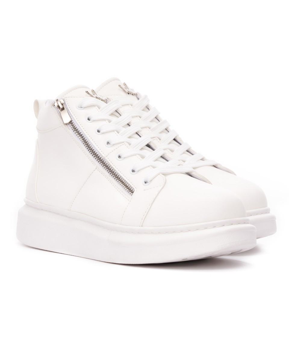 Men’s High Top Sneakers Designer Zipper Shoes White | Martin Valen