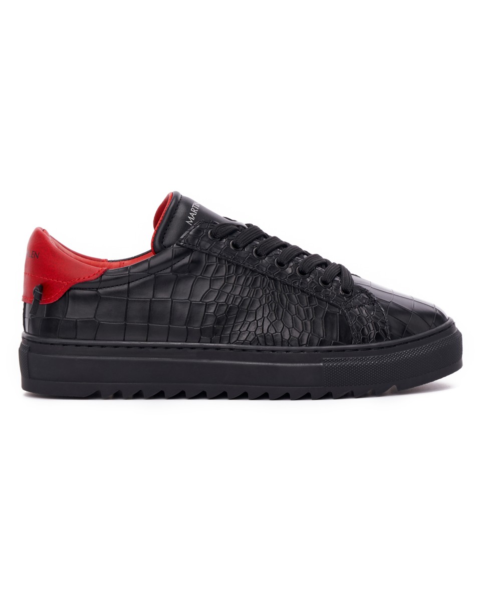Heren Low Top Croco Sneakers Schoenen Zwart-Rood - Zwart