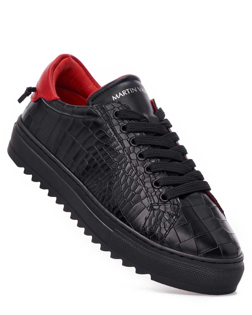Мужские низкие черно-красные кроссовки Croco | Martin Valen