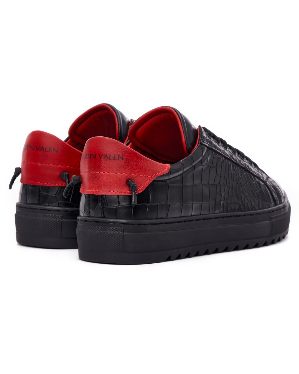 Men’s Low Top Sneakers Shoes Black-Red | Martin Valen